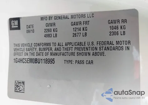 2011 Buick Lucerne Cxl из США, поврежденный, VIN 1G4HC5EM0BU118995